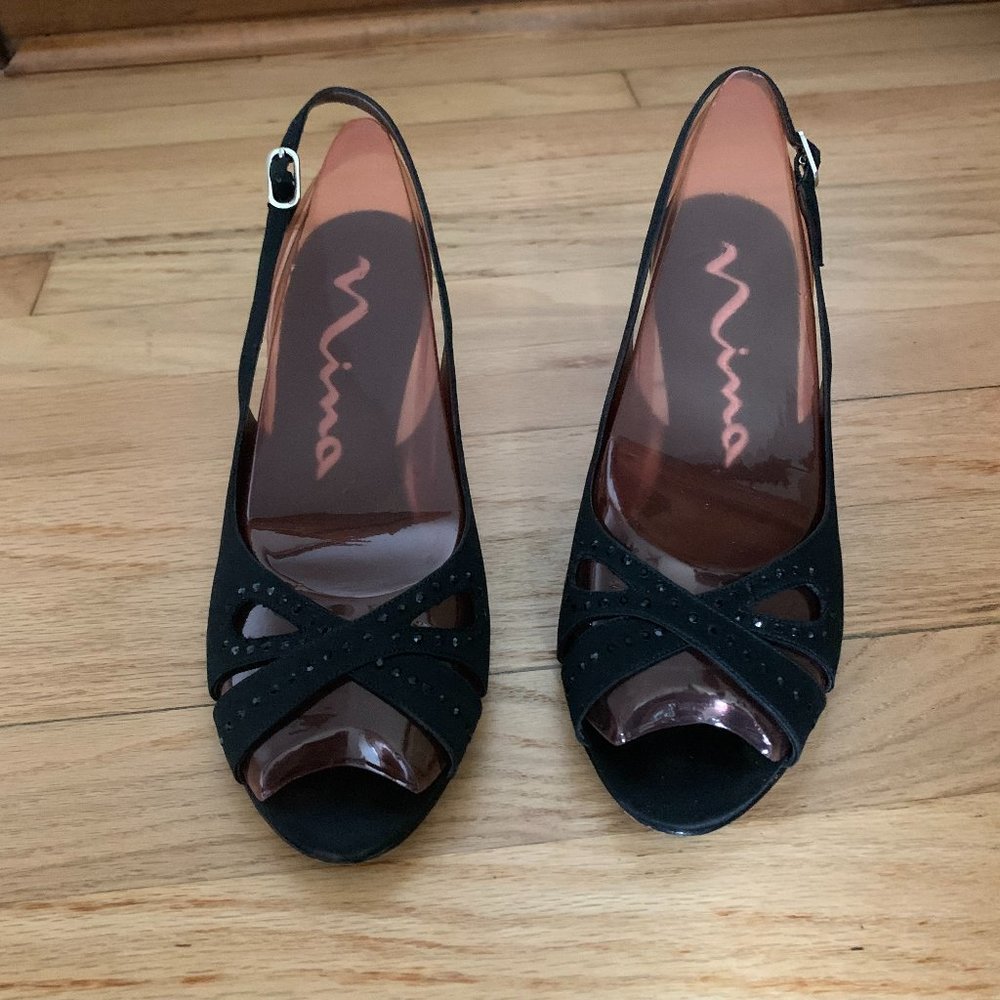 Nina Caitrin - LS Black Luster High Heel Shoes, Size 7 1/2